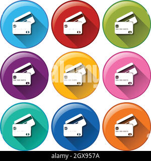 Rounded icons with credit cards Stock Vector