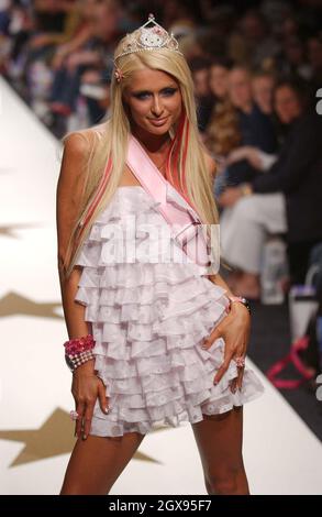 Paris Hilton models for the Heatherette Fashion Show in Los Angeles.  Stock Photo