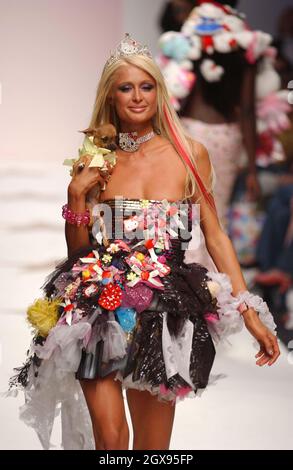 Paris Hilton models for the Heatherette Fashion Show in Los Angeles.  Funny, animal, dog, pet. Stock Photo