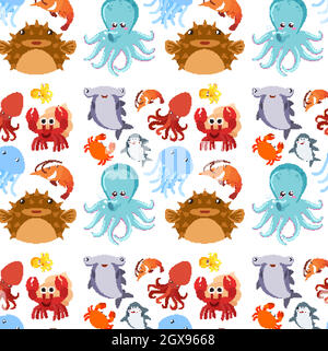Seamless background design with sea creatures Stock Vector