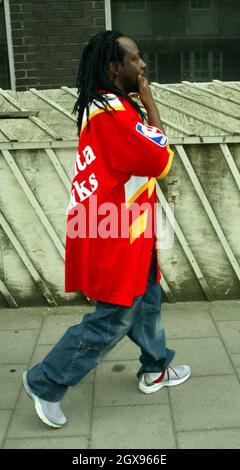 Wyclef Jean leaving Radio One before attending the Notting Hill Carnival, London.  Dreadlocks, motorbike. Â©Morrison/Huckle/allaction.co.uk  EXCLUSIVE PICTURES NOW GOING ALL ROUND  Stock Photo