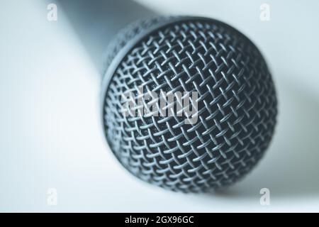 Close up picture of a black microphone Stock Photo