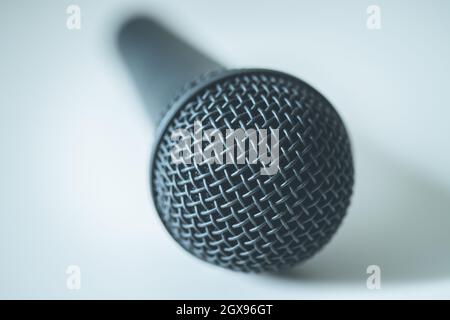 Close up picture of a black microphone Stock Photo