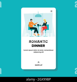 Romantic Dinner Lunch In Restaurant Or Cafe Vector Stock Vector