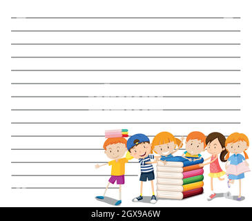 Line paper template with kids reading book background Stock Vector