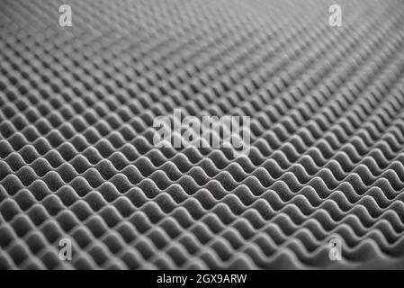Close up of Sound Absorbing Sponge in Recording Studio. Dampening Acoustical Foam in Music Studio. Acoustic Foam Detail. Stock Photo