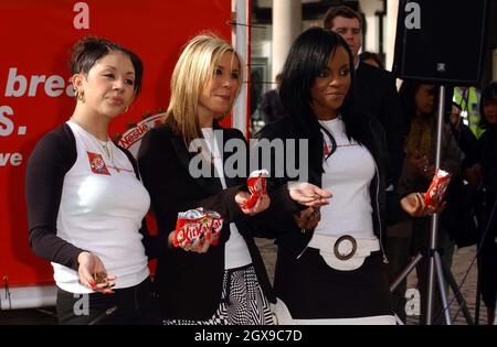 The Sugababes at a Kit-Kat photocall in Covent Garden. Stock Photo