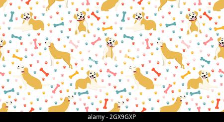 Seamless pattern with puppies. Pets digital paper. Pattern for children's textiles and clothing. DOGS LABRADOR FIGURE. Vector illustration. Stock Photo