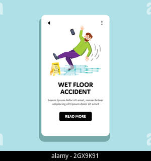 Wet Floor Accident Falling Man In Office Vector Stock Vector