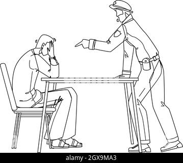 Interrogation Drawining Policeman Interrogation Criminal Prisoner Flat Vector Illustration ...