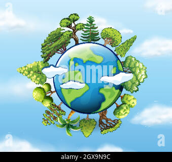 Global warming poster with tree on earth Stock Vector