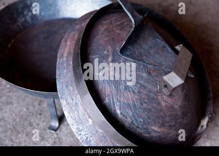 blacksmith traditional workshop  A blacksmith shop  Forged iron handmade products ready for sale Stock Photo