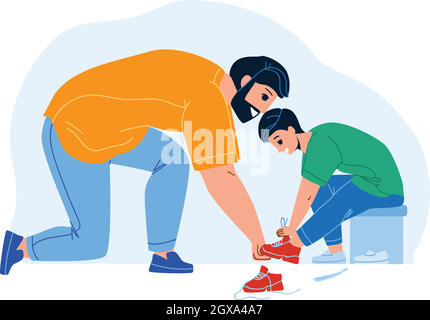 Father With Son Try On Shoes In Kid Store Vector Stock Vector