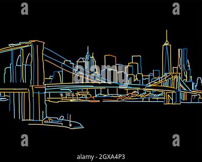 Colorful New York Metropolis Sketch. Hand Drawn Vector Illustration ...