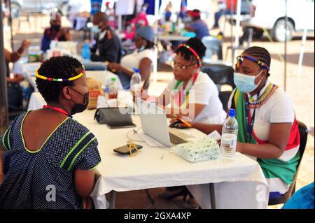 Medical staff vaccinate citizens for covid-19 at a makeshift vaccination site in Moletjie a rural village in Limpopo, South Africa Stock Photo