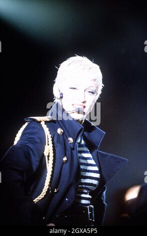 Madonna Performing live on stage during her Girlie Show tour. Stock Photo