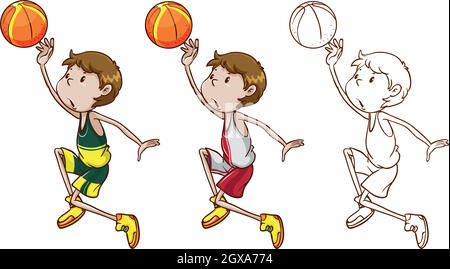 Drafting character for basketball player dunking Stock Vector