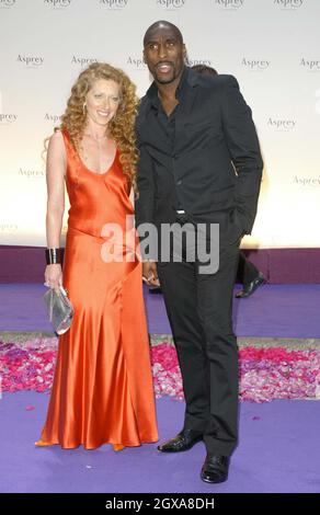 Sol Campbell, British footballer, and  designer girlfriend Kelly Hoppen arrived at the re-opening party of  Asprey, situated on London's exclusive Bond Street. The daugher of Mick Jaggeris the Creative Director of the jewellery store. Stock Photo