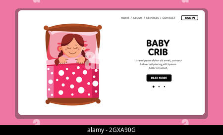 Baby Crib Sleeping Little Girl Sweet Dreams Vector Stock Vector