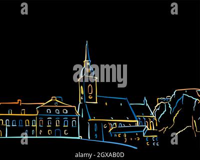 Colorful Bratislava Panorama Drawing on black. Well crafted vector sketch for private and commercial use. Stock Vector
