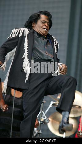 James Brown supports and  The Red Hot Chili Peppers Concert performing live on stage at Hyde Park in London. Stock Photo