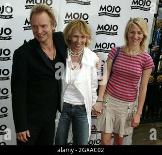 Sting and Trudie Styler and daughter arriving at Mojo Awards at the Banqueting Hall in Whitehall, London. Stock Photo