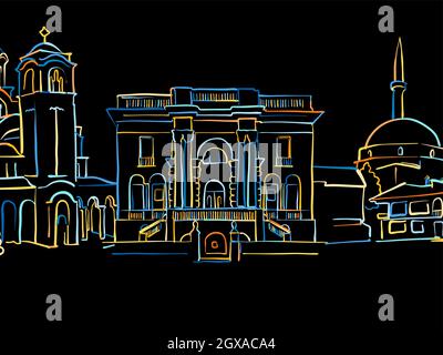 Colorful Belgrade Panorama Drawing on black. Well crafted vector sketch for private and commercial use. Stock Vector