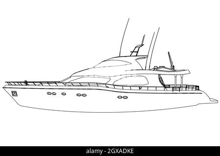 Outline of a yacht from black lines isolated on a white background ...