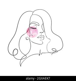 Woman face continuous line drawing. Abstract minimal woman portrait. Label, icon.Trendy Illustration for Cosmetics. Continuous Line Art. Fashion Stock Vector