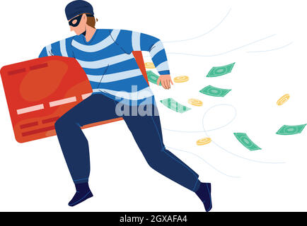 Thief Man Stealing Money From Credit Card Vector Stock Vector