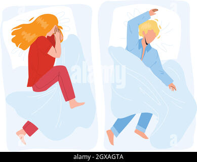 Sleeping Child Boy And Girl In Cozy Bed Vector Stock Vector
