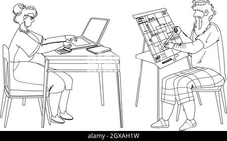 Man And Woman Senior Working Togetherness Vector Stock Vector