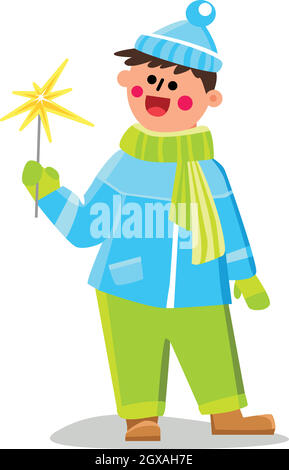 Burning Sparkler Holding In Hand Kid Boy Vector Stock Vector