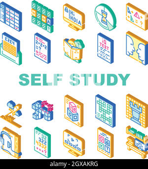 Self Study Lessons Collection Icons Set Vector Stock Vector