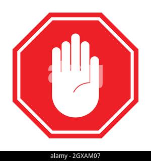 red stop sing icon vector roadsign with hand symbol for graphic design, logo, website, social media, mobile app, UI Stock Vector