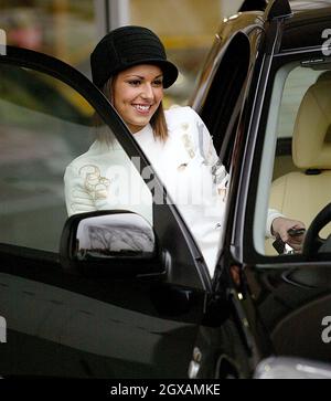 Pop star Cheryl Tweedy buys a brand new 22,000 4x4 and immediately drives it away. Stock Photo