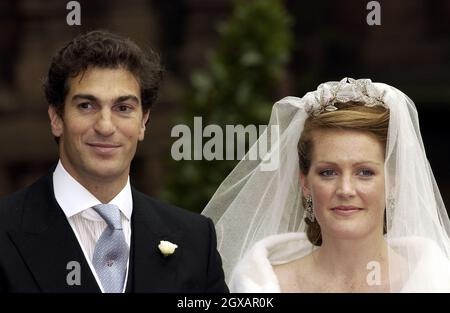 The wedding of Prince Williams friend Edward Van Cutsem and Lady Tamara Grosvenor, the eldest daughter of the Duke Of Westminster, took place at Chester Cathedral.  Stock Photo