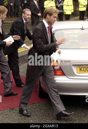 Prince William attending the wedding of his freind Edward Van Cutsem and Lady Tamara Grosvenor, the eldest daughter of the Duke Of Westminster, took place at Chester Cathedral.  Stock Photo