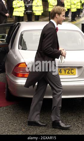 Prince William attending the wedding of his freind Edward Van Cutsem and Lady Tamara Grosvenor, the eldest daughter of the Duke Of Westminster, took place at Chester Cathedral.  Stock Photo