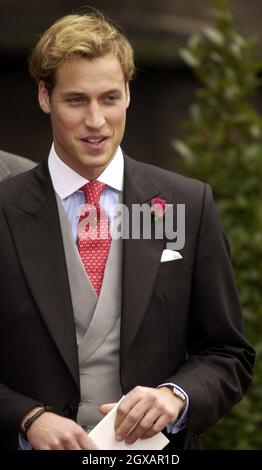 Prince William attending the wedding of his freind Edward Van Cutsem and Lady Tamara Grosvenor, the eldest daughter of the Duke Of Westminster, took place at Chester Cathedral.  Stock Photo