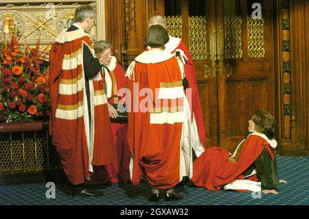 Baroness Rawlings suffering from a bad back takes a seat on the floor at the House of Lords Tuesday 23 November 2004  before taking her seat for the Queens speech.  Anwar Hussein/allactiondigital.com  Stock Photo