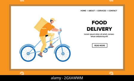 Food Delivery Man Carrying Order On Bicycle Vector Stock Vector