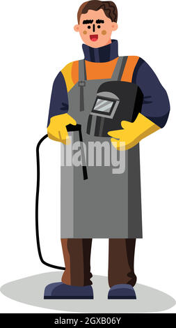 Welder With Welding Tool And Facial Mask Vector Stock Vector