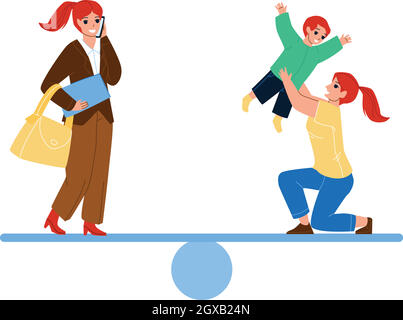 Woman Career And Family Life Time Balance Vector Stock Vector