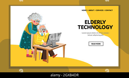Elderly Technology Gadget Using Together Vector Stock Vector