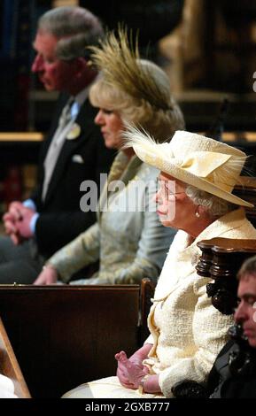 The Prince of Wales and his new bride the Duchess of Cornwall with Britain's Queen Elizabeth and the Duke of Edinburgh during the Service of Prayer and Dedication in St George's Chapel, Windsor Castle, Saturday April 9, 2005. Anwar Hussein/allactiondigital.com   Stock Photo