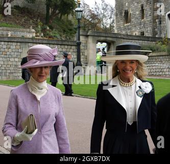 Princess Michael of Kent and Princess Alexandra arrive at the blessing ceremony for the wedding of Prince Charles and Camilla Parker Bowles. Anwar Hussein/allactiondigital.com        Stock Photo