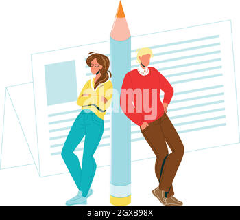 Copywriters Man And Woman Leaned Pencil Vector Stock Vector