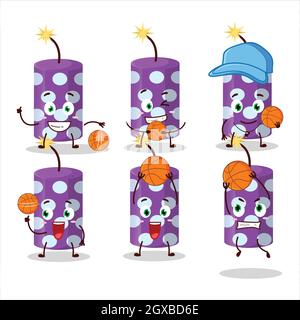 Talented purple firecracker cartoon character as a basketball athlete. Vector illustration Stock Vector