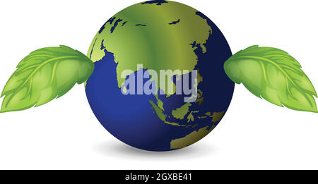 Earth with two green leaves Stock Vector